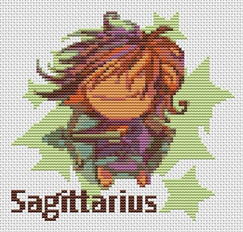 PATTERN PDF Sagittarius Cross Stitch Pattern, Embroidery Chart PDF, Horoscope, Zodiac Series image 3