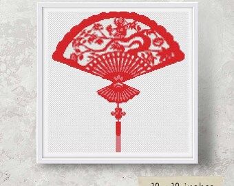 Oriental Fan Counted Cross Stitch Kit, Asian Embroidery