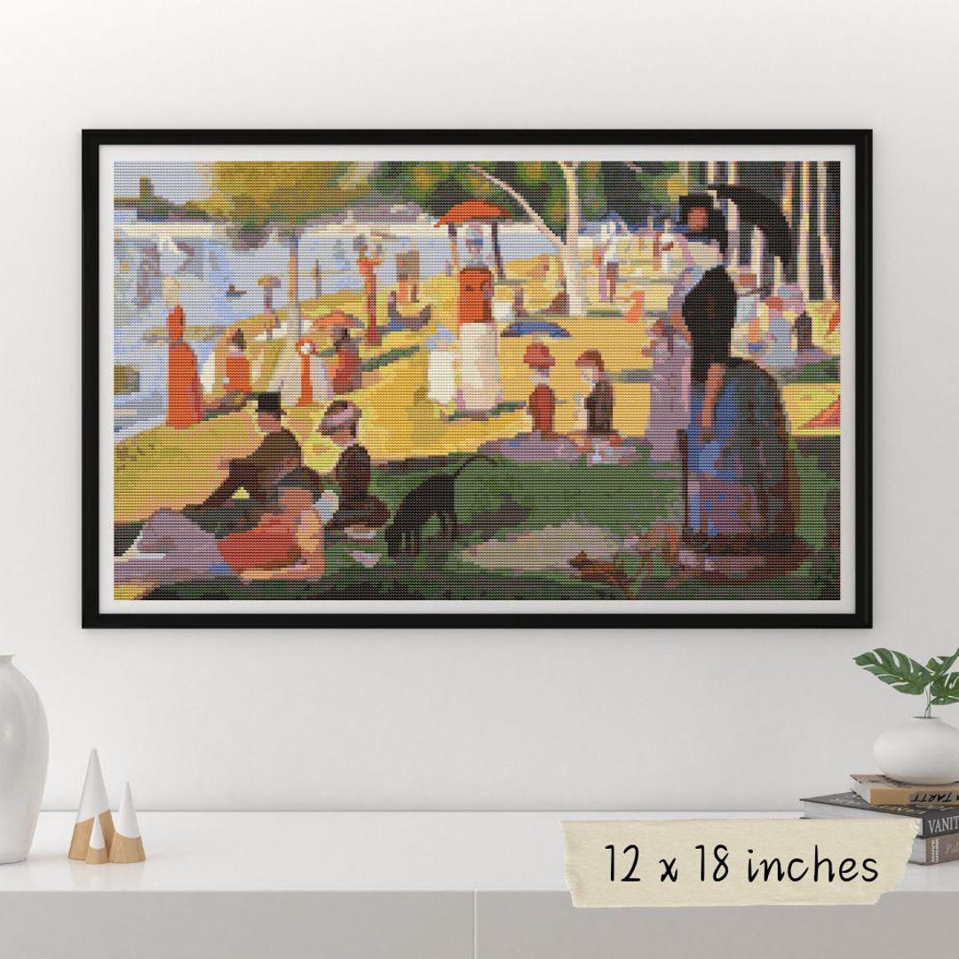 スーラ、La Grande Jatte,.希少な額装用画集より、版上サイン ジョルジュ・スーラの有名な絵画「ピクニック」をモチーフにした