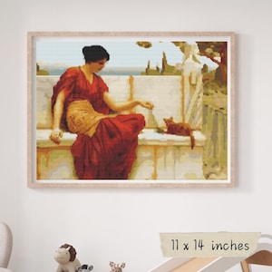 The Tease Cross Stitch Pattern John William Godward Pre-Raphaelite Embroidery