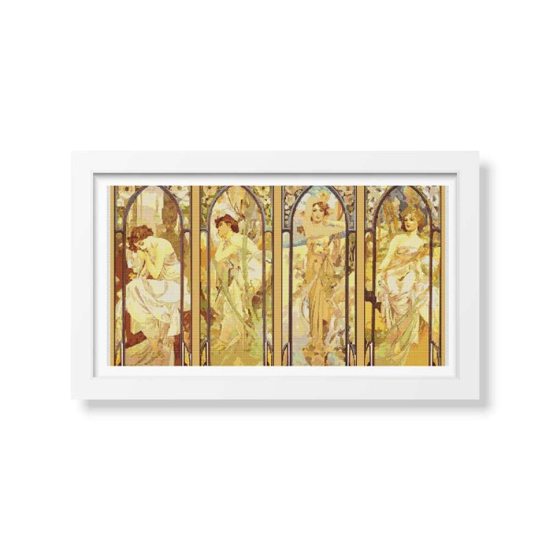 PATTERN PDF The Times of the Day Cross Stitch Pattern, Woman Embroidery Chart PDF, Alphonse Mucha image 2