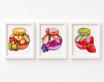 Panel Series featuring Jam Jars Cross Stitch Pattern Art Embroidery