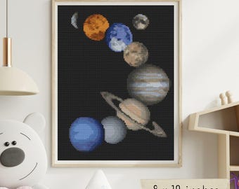 Solar System Cross Stitch Pattern, Space, Astronomy, Planet Embroidery