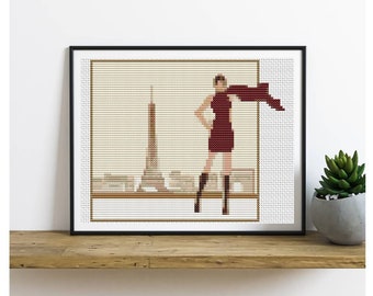 FULL KIT In Paris Cross Stitch Kit, Eiffel Tower Embroidery Kit