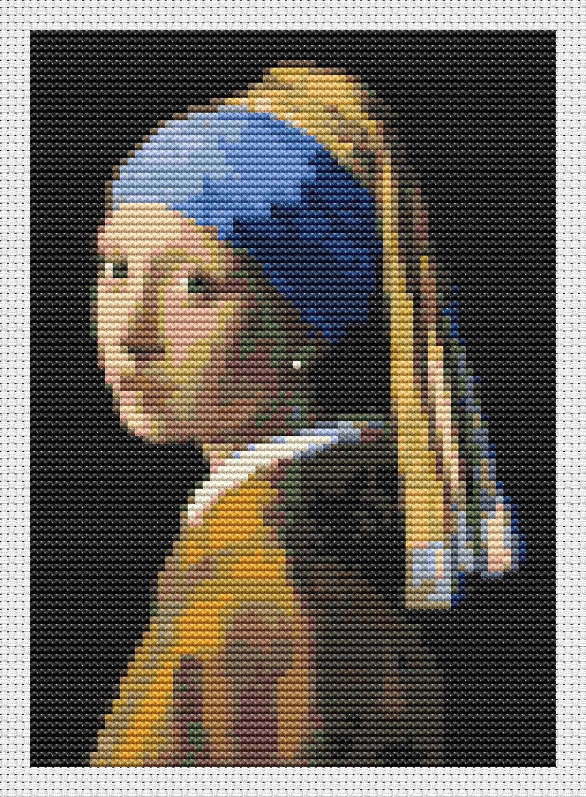 The Girl with the Pearl Earring Cross Stitch Kit Johannes Etsy