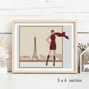 In Paris Cross Stitch Pattern, Eiffel Tower, Art Embroidery