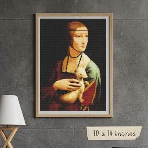 Lady with an Ermine Cross Stitch Pattern, Leonardo da Vinci, Art Embroidery