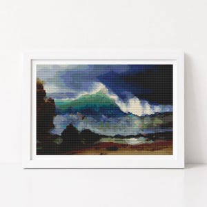 Shore of Turquoise Sea Cross Stitch Kit Albert Bierstadt Landscape Embroidery