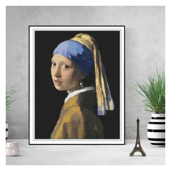 FULL KIT The Girl with the Pearl Earring Cross Stitch Kit, Johannes Vermeer