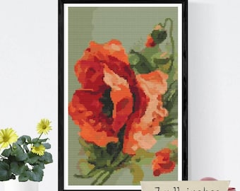 Poppies Counted Cross Stitch Kit, Catharina Klein, Floral Vintage Embroidery