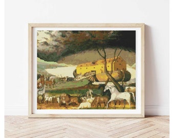 PATTERN PDF Noah's Ark Cross Stitch Pattern, Religious Embroidery Chart PDF, Edward Hicks