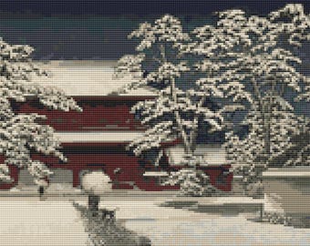 増上寺の雪景色 クロスステッチキット 川瀬巴水 日本の新版画刺繍