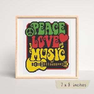 Peace, Love and Music Cross Stitch Pattern