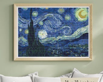 The Starry Night Cross Stitch Kit, Vincent van Gogh, Landscape Embroidery