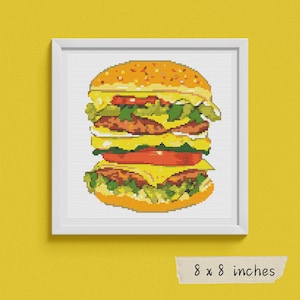 Scrumptious Burger Cross Stitch Pattern, Fast Food Series, Food Embroidery