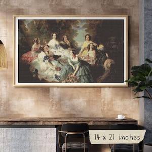 Keizerin Eugénie omringd door haar wachtende dames Borduurpakket, Franz Xaver Winterhalter romantiek pdf digitale borduurkaart