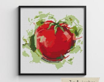 Succulent Tomato Cross Stitch Pattern, Kitchen Series, Food Embroidery