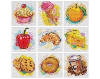 Kitchen Cross Stitch Kit Bundle Set, Kitchen Series, Food Cross Stitch, FREE SHIPPING