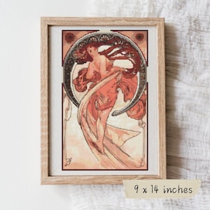 Dance Cross Stitch Pattern, Alphonse Mucha, Art Nouveau Embroidery