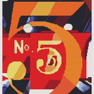 A Figure 5 in Gold Cross Stitch Kit, Charles Demuth, Modern Abstract Embroidery