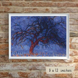 Evening Red Tree Cross Stitch Pattern, Piet Mondrian, Modern Abstract Embroidery