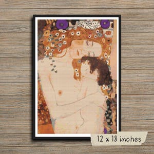 母と子のクロスステッチパターン グスタフ・クリムト、アールヌーボーの肖像画 PDF、ウィーン・モダニズムの家族図のダウンロード
