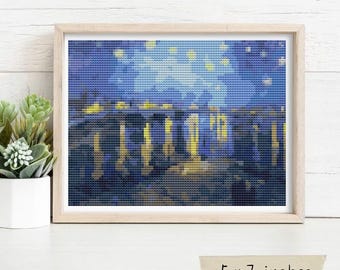 ローヌ川の星月夜 ミニクロスステッチキット、ヴィンセント・ヴァン