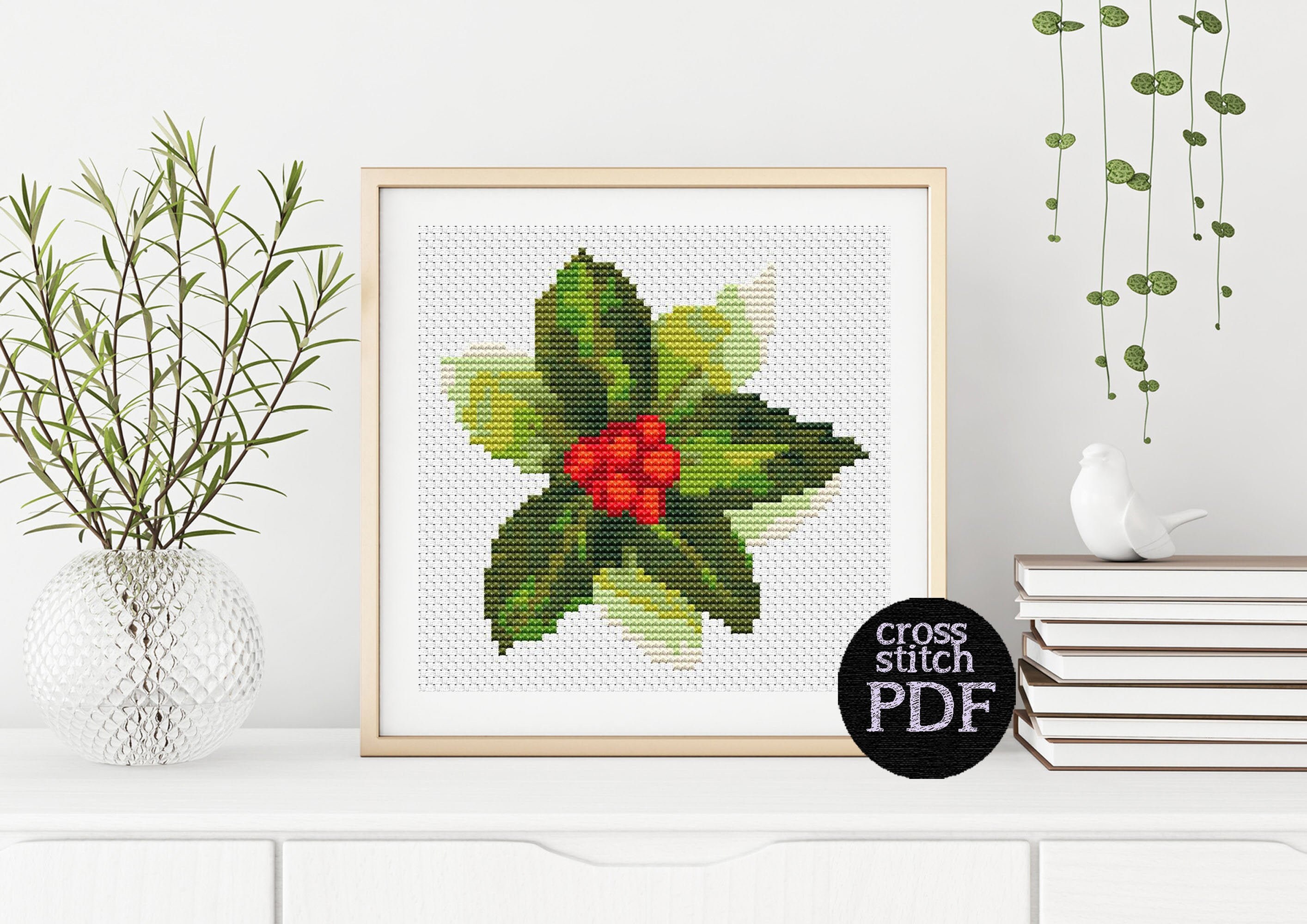 Christmas Holly Cross Stitch Pattern Holiday Cross Stitch | Etsy