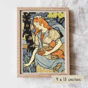 Woman Gathering Flowers Cross Stitch Pattern, Eugene Grasset, Art Nouveau Embroidery