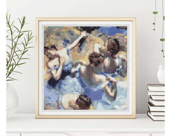 FULL KIT Blue Dancers Cross Stitch Kit, Edgar Degas, Embroidery Kit