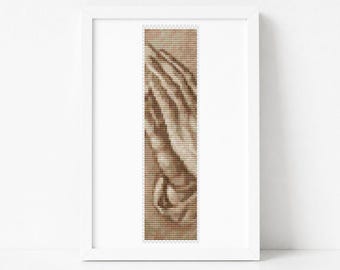 Praying Hands in Sepia Bookmark Cross Stitch Pattern Albrecht Durer Religious Art Embroidery