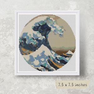 The Great Wave off Kanagawa Cross Stitch Pattern, Katsushika Hokusai, Asian Embroidery