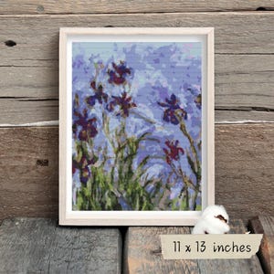 Schema punto croce Iris, Claude Monet, Arte impressionista, Ricamo floreale
