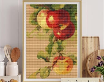 ミニクロスステッチパターン。りんご。クロスステッチチャート