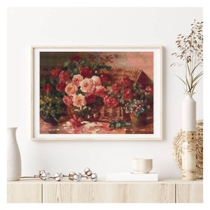 FULL KIT Floral Still Life Cross Stitch Kit, Roses Embroidery Kit, Abbott Fuller Graves