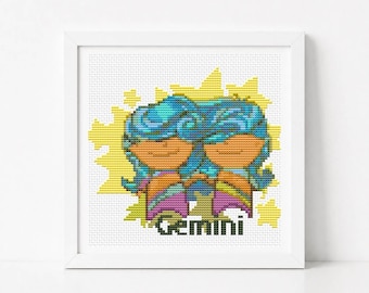 Gemini Cross Stitch Pattern Horoscope Astrology Zodiac Series