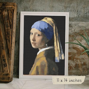 Schema punto croce &quot;La ragazza con l&#39;orecchino di perla&quot;, Johannes Vermeer, ricamo classico