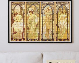 The Times of the Day Counted Cross Stitch Kit, Alphonse Mucha, Art Nouveau Embroidery