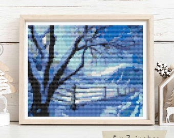 Wintry Day Cross Stitch Pattern, Winter Embroidery