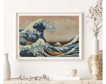 PATTERN PDF Great Wave off Kanagawa Cross Stitch Pattern, Asian Embroidery Chart PDF, Katsushika Hokusai