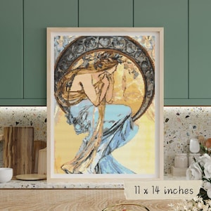 Poetry Cross Stitch Pattern, Alphonse Mucha, Art Nouveau Embroidery