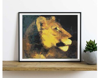 PATTERN PDF Head of Lioness Cross Stitch Pattern, Cat Embroidery Chart PDF, Theodore Gericault