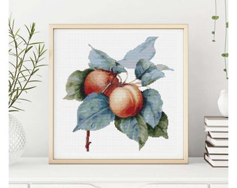 PATTERN PDF Apricots Cross Stitch Pattern, Fruit Embroidery Chart PDF, Pierre-Joseph Redoute