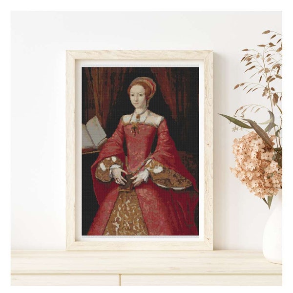 FULL KIT Portrait of Elizabeth I Cross Stitch Kit, Woman Embroidery Kit, William Scrots