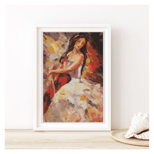 FULL KIT The Cellist Cross Stitch Kit, Woman Embroidery Kit image 1