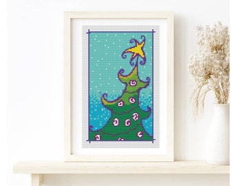 PATTERN PDF Christmas Tree Cross Stitch Pattern, Holiday Embroidery Chart PDF