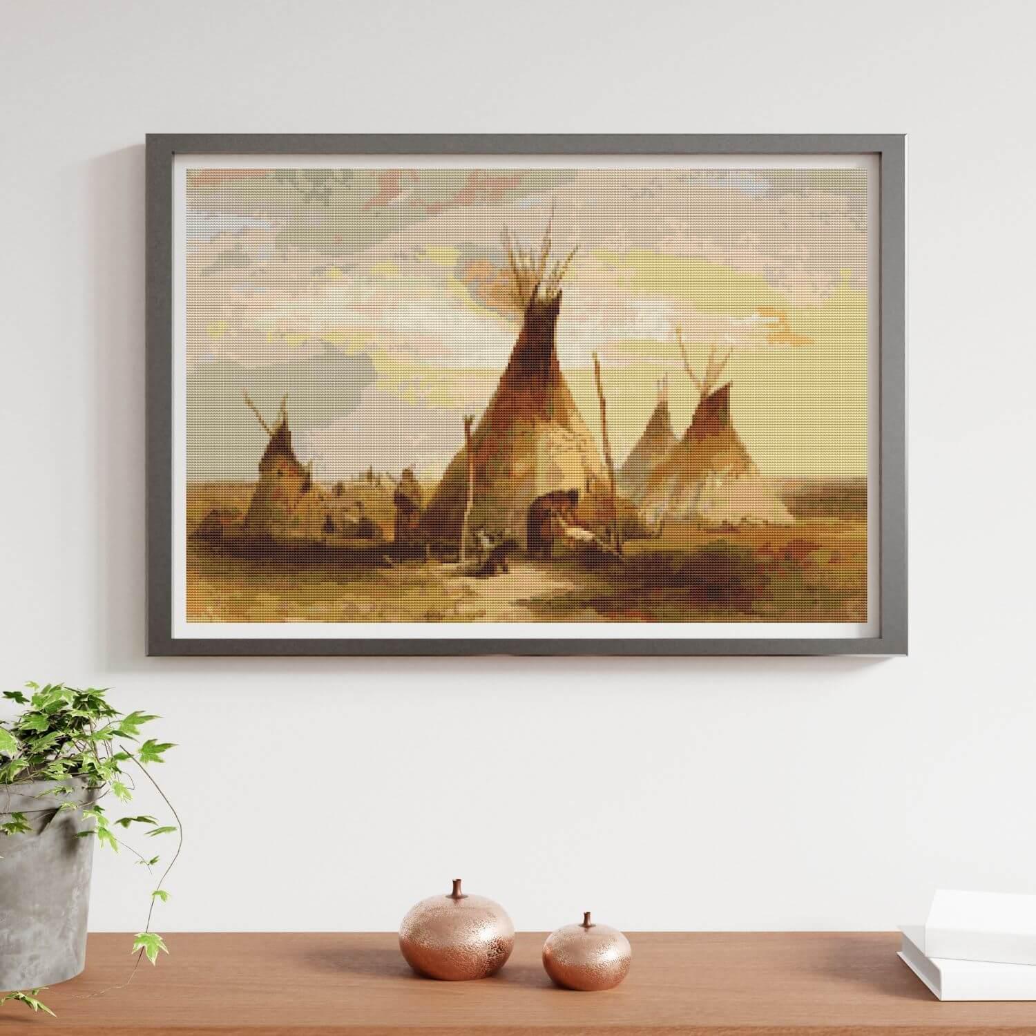 Native American by Karl Bodmer インディアングッズ Sioux Teepee Cross Stitch Pattern Karl Bodmer Native American