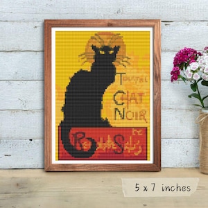 Chat Noir Mini Cross Stitch Pattern, Théophile Steinlen, Animal Embroidery