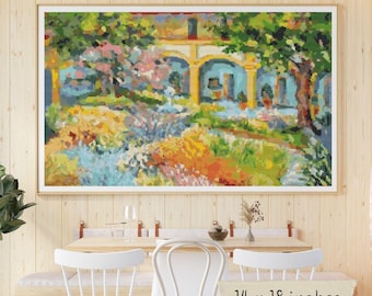 Provence Garden Cross Stitch Pattern PDF, Vincent van Gogh, Architecture Embroidery