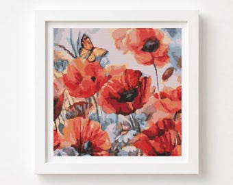 Schema per punto croce "Papaveri in fiore" - Ricamo floreale